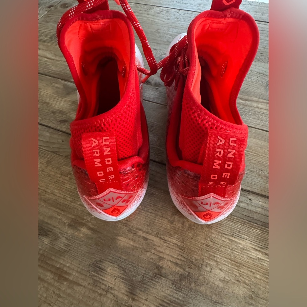 New UNDER ARMOUR Spotlight Lux 2 MC Red White Football Cleats Mens Sz 13 $130 - Picture 4 of 5